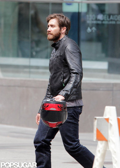 Jake Gyllenhaal arrived on set in Toronto carrying a helmet.
Jake Gyllenhaal arrived on set in Toronto carrying a helmet.