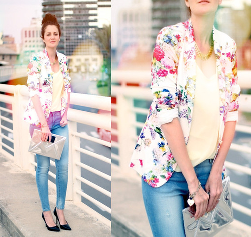 Swap out your basic blazers for something with a fresh floral vibe to channel Summer's trends, even when you're dressed-down in denim.
Photo courtesy of Lookbook.nu
Swap out your basic blazers for something with a fresh floral vibe to channel Summer's trends, even when you're dressed-down in denim.
Photo courtesy of Lookbook.nu