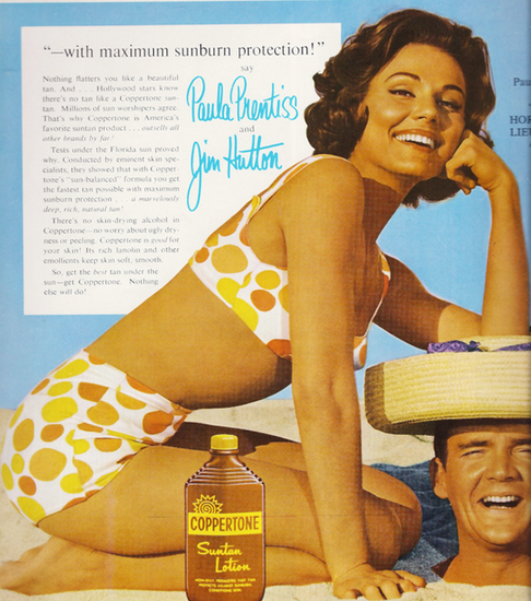 Wear Coppertone tanning lotion, since, after all, "nothing flatters you like a beautiful tan."
Wear Coppertone tanning lotion, since, after all, "nothing flatters you like a beautiful tan."