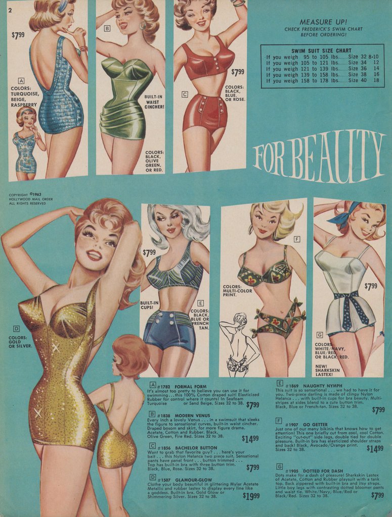 These suits aren't for the beach; they're "for beauty."
These suits aren't for the beach; they're "for beauty."