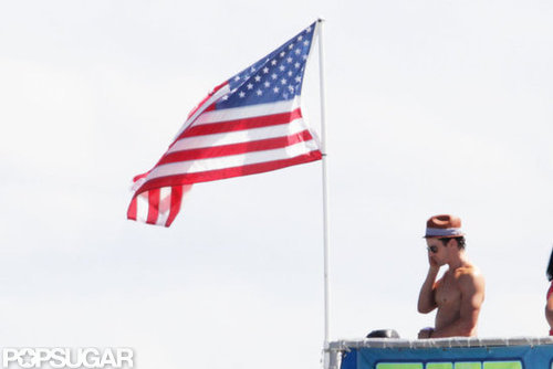 Matthew Bomer went shirtless on the deck of a boat in Miami while filming Magic Mike next to a flag in October 2011.
Matthew Bomer went shirtless on the deck of a boat in Miami while filming Magic Mike next to a flag in October 2011.