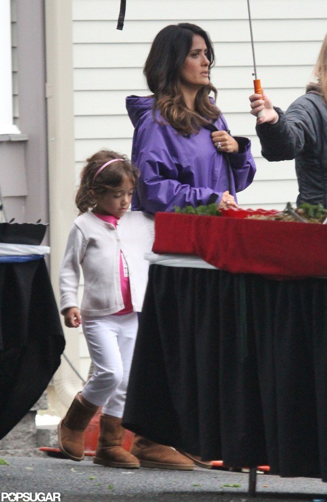 Salma Hayek and daughter Valentina Pinault hung out on the Boston set of Grown Ups 2. Salma Hayek and daughter Valentina Pinault hung out on the Boston set of Grown Ups 2.