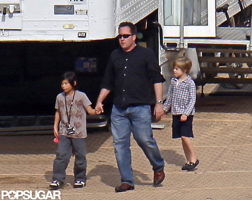 Pax and Shiloh Jolie-Pitt visited their mom on the set of Maleficent in June.
Pax and Shiloh Jolie-Pitt visited their mom on the set of Maleficent in June.