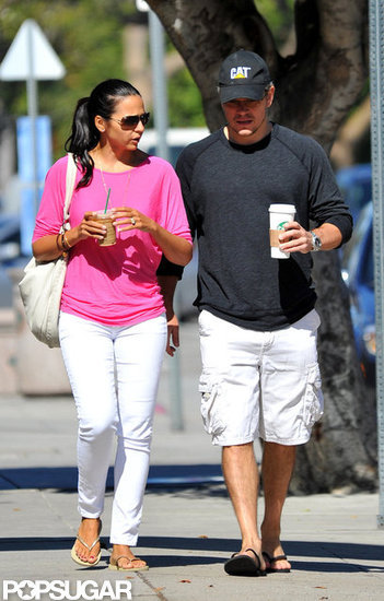 Matt and Luciana Damon chatted after grabbing coffee at Starbucks. Matt and Luciana Damon chatted after grabbing coffee at Starbucks.