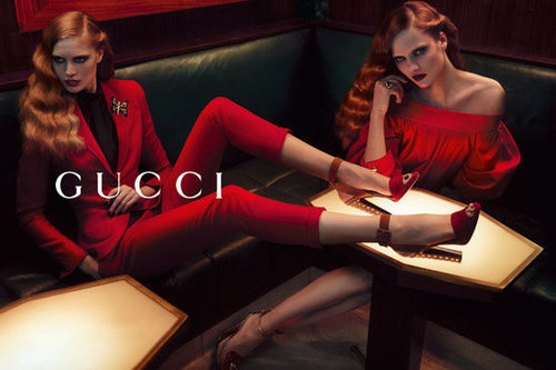 Siren reds give the Gucci campaign a sultry feel.
Siren reds give the Gucci campaign a sultry feel.