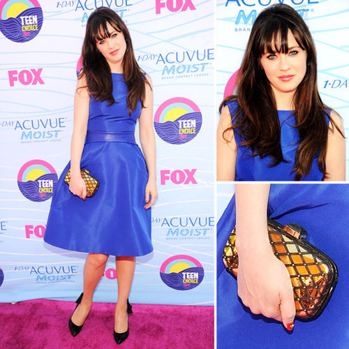 Pictures of New Girl star Zooey Deschanel in Monique Lhuillier blue dress at the 2012 Teen Choice Awards: Rate or Hate?
