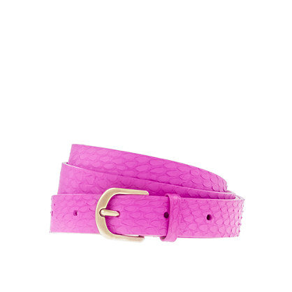 It's just a little piece, but the punchy fuchsia has some potency that could liven up your work look in a snap.
J.Crew Snakeskin Belt ($45)
It's just a little piece, but the punchy fuchsia has some potency that could liven up your work look in a snap.
J.Crew Snakeskin Belt ($45)