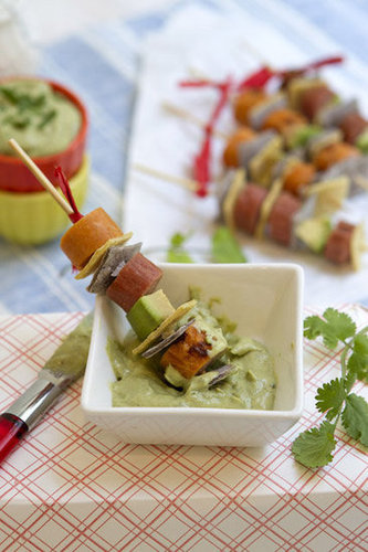 Grilled Hot Dog Skewers and Creamy Avocado Dip Grilled Hot Dog Skewers and Creamy Avocado Dip