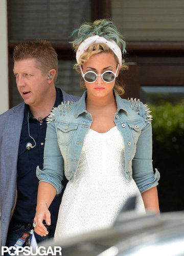 Demi Lovato showed off blue streaks in her hair.
Demi Lovato showed off blue streaks in her hair.