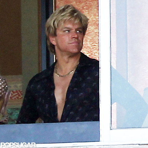 Matt Damon accessorized with a gold chain on set in LA.
Matt Damon accessorized with a gold chain on set in LA.