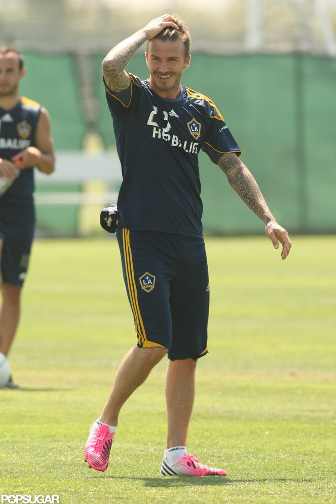 David Beckham laughed on the practice field. David Beckham laughed on the practice field.