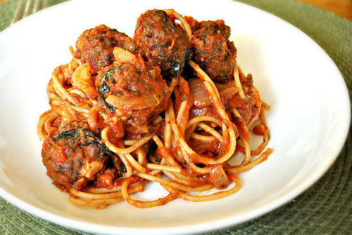 Spaghetti with Spicy Bison Meatballs