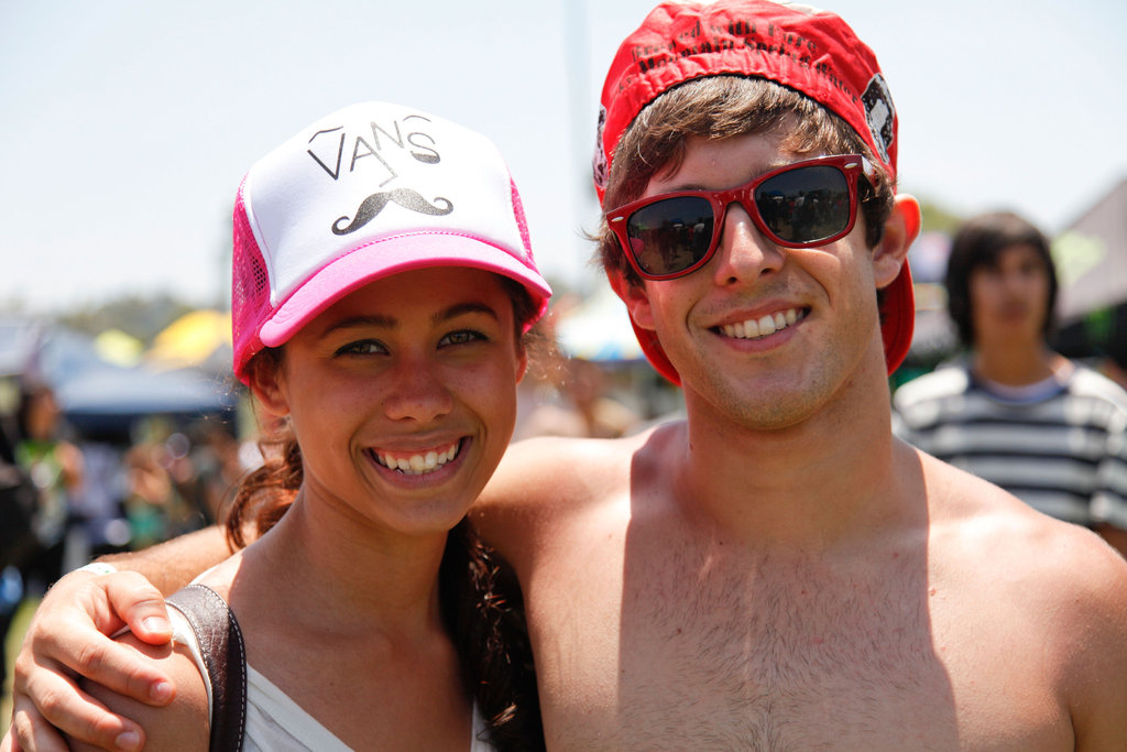 A cute couple donned hats at the 2012 Vans Warped Tour at Pomona Fairplex in Pomona, CA.
A cute couple donned hats at the 2012 Vans Warped Tour at Pomona Fairplex in Pomona, CA.