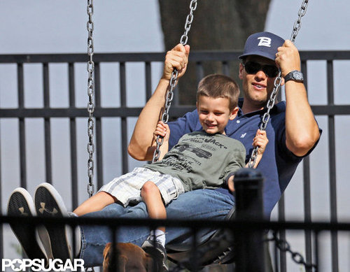 Tom Brady and Jack Moynahan played on the swings.
Tom Brady and Jack Moynahan played on the swings.