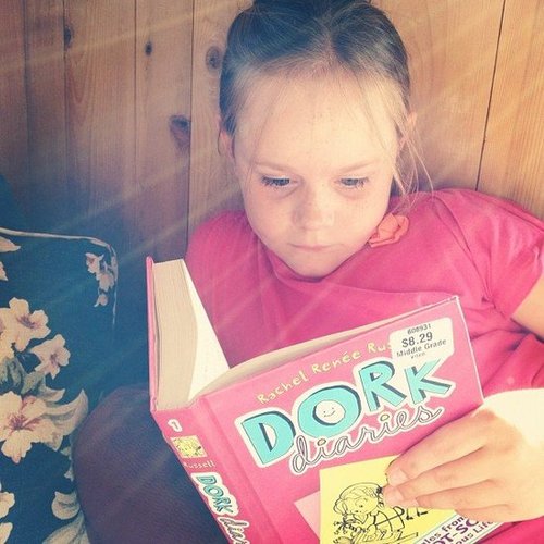 My cousin was getting her reading on early with Dork Diaries.
My cousin was getting her reading on early with Dork Diaries.