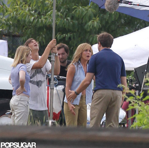 Jennifer Aniston Flashes Her Abs in a Bra on Set Jennifer Aniston Flashes Her Abs in a Bra on Set