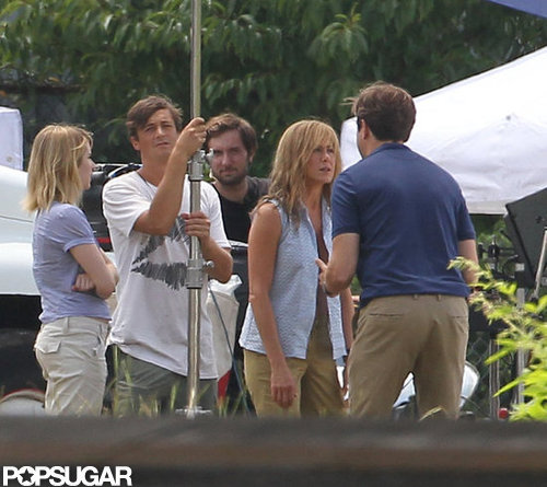 Jennifer Aniston Flashes Her Abs in a Bra on Set Jennifer Aniston Flashes Her Abs in a Bra on Set