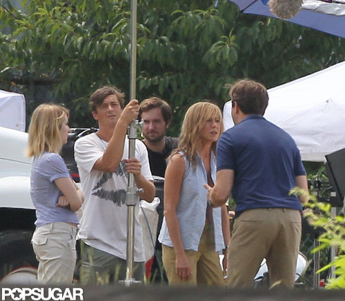 Jennifer Aniston Flashes Her Abs in a Bra on Set Jennifer Aniston Flashes Her Abs in a Bra on Set