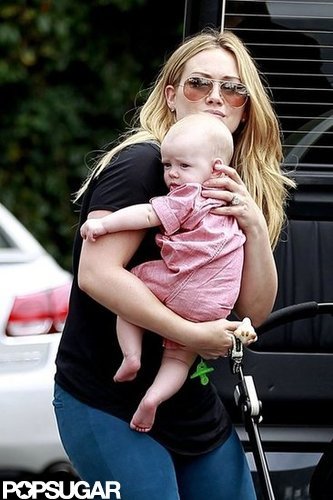 Hilary Duff held baby Luca Comrie close.
Hilary Duff held baby Luca Comrie close.
