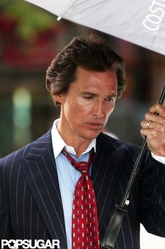 Matthew McConaughey carried an umbrella.
Matthew McConaughey carried an umbrella.