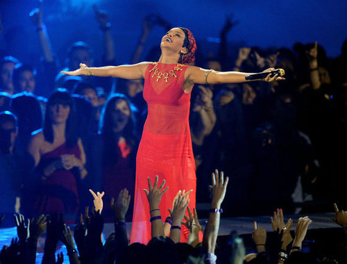 Rihanna performed at the VMAs.
Rihanna performed at the VMAs.