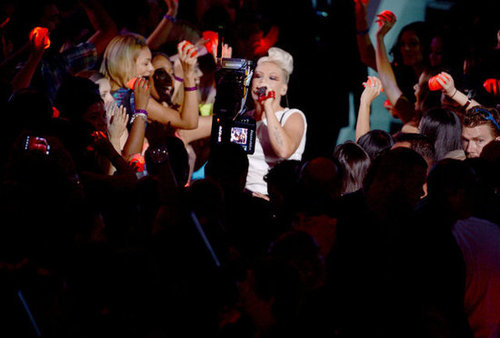 Pink performed as the crowd cheered.
Pink performed as the crowd cheered.