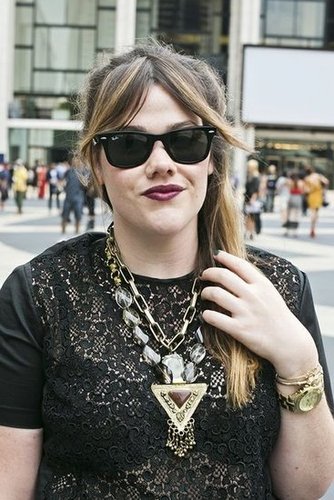 Reimagined blacks were the cornerstone to this girl's look, with deep purple lips and green nails rounding out the dark tones.
Photo by Caroline Voagen Nelson
Reimagined blacks were the cornerstone to this girl's look, with deep purple lips and green nails rounding out the dark tones.
Photo by Caroline Voagen Nelson