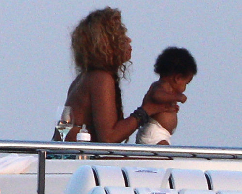 Beyonce and Blue Ivy enjoy pampering session in the hot tub on their yacht.