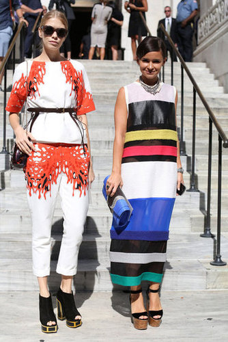 Miroslava Duma (right) and another styler have the photogs mesmerized in bold prints.
Miroslava Duma (right) and another styler have the photogs mesmerized in bold prints.