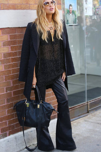 Rachel Zoe worked leather pants in an edgy flared silhouette.
Rachel Zoe worked leather pants in an edgy flared silhouette.