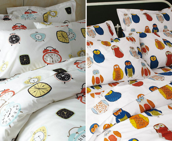 Garnet Hill Retro Clock and Owl Percale Bedding ($30-$115) Garnet Hill Retro Clock and Owl Percale Bedding ($30-$115)