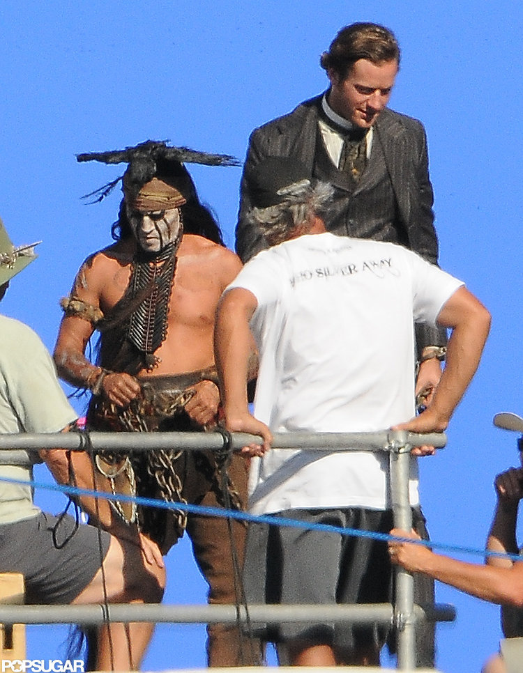 Shirtless Johnny Depp filmed with Armie Hammer. Shirtless Johnny Depp filmed with Armie Hammer.