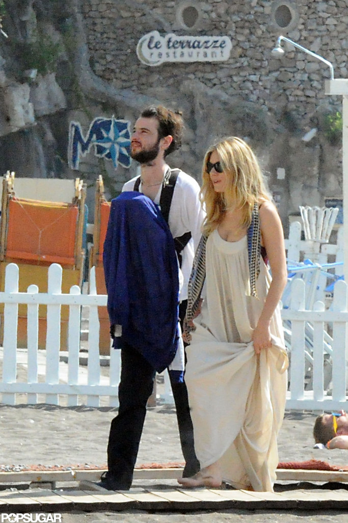Tom Sturridge carried baby Marlowe in a papoose with Sienna Miller beside him in Positano.
Tom Sturridge carried baby Marlowe in a papoose with Sienna Miller beside him in Positano.