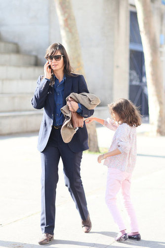 This mom kept stylish in navy suiting, with her daughter in tow.
This mom kept stylish in navy suiting, with her daughter in tow.