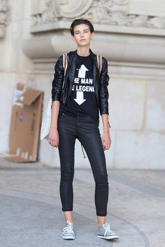 Say it with a t-shirt, then add in slick leather pieces for a street-chic edge.
Say it with a t-shirt, then add in slick leather pieces for a street-chic edge.