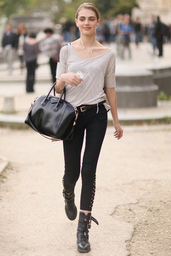 Biker boots and a Givenchy bag were the standouts in this dressed-down style.
Biker boots and a Givenchy bag were the standouts in this dressed-down style.