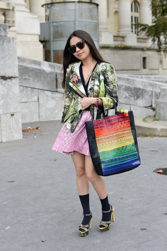 Rainbow hues and tropical prints made this an attention-getting ensemble.
Rainbow hues and tropical prints made this an attention-getting ensemble.