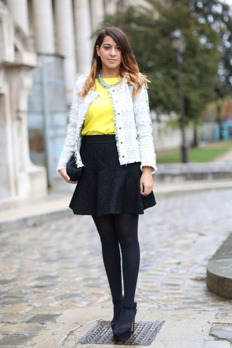 A tweed topper and a chain collar necklace gave a ladylike ensemble a touch of the trends.
A tweed topper and a chain collar necklace gave a ladylike ensemble a touch of the trends.