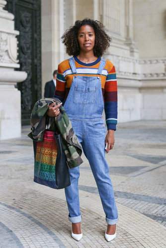 Overalls got a city-ready makeover with a striped tee and pumps.
Overalls got a city-ready makeover with a striped tee and pumps.