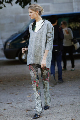 A major collar necklace offset a chunky knit and upstaged a pair of printed pants.
A major collar necklace offset a chunky knit and upstaged a pair of printed pants.