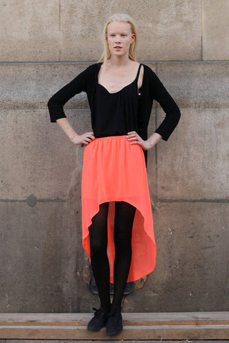 A pretty sorbet skirt livened up an all-black look.
A pretty sorbet skirt livened up an all-black look.