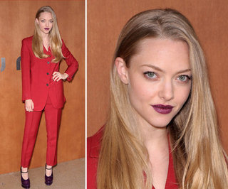 Amanda Seyfried's Purple Lipstick and Shoes
