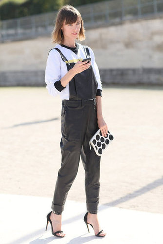 Leather overalls? Yes, please. These made for a quirky but still slick statement with ankle-strap heels and a sporty top.
Leather overalls? Yes, please. These made for a quirky but still slick statement with ankle-strap heels and a sporty top.