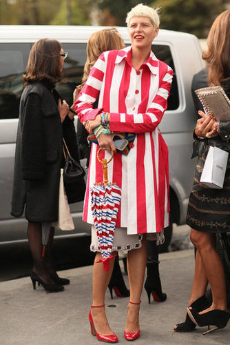 Candy striper gone glam, these red and white stripes look especially eye-catching against rhinestone embellishments and ankle-strap Valentino heels.
Candy striper gone glam, these red and white stripes look especially eye-catching against rhinestone embellishments and ankle-strap Valentino heels.