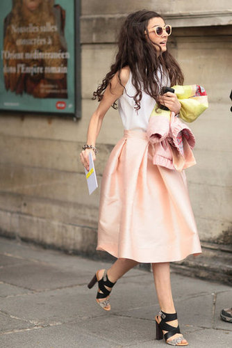 A full soft petal-pink skirt was the perfect ladylike counter for modern, snake-print heels.
A full soft petal-pink skirt was the perfect ladylike counter for modern, snake-print heels.
