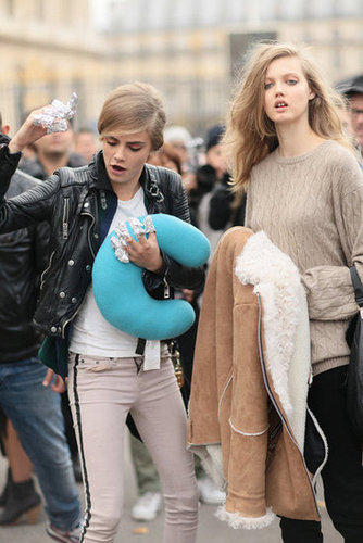 Cara Delevingne and Lindsey Wixson showed off their model antics off the runway.
Cara Delevingne and Lindsey Wixson showed off their model antics off the runway.
