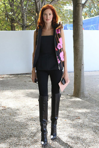 Taylor Tomasi Hill was street-styled perfection in a black peplum top and statement vest.
Taylor Tomasi Hill was street-styled perfection in a black peplum top and statement vest.