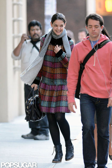 Katie Holmes laughed with a friend. Katie Holmes laughed with a friend.