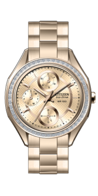 This rose-gold tone stainless steel watch with Eco-Drive technology never needs a battery. It also features luminous hands, Swarovski Crystal Bezel, and a "D"-engraved crown. Click here to purchase.
This rose-gold tone stainless steel watch with Eco-Drive technology never needs a battery. It also features luminous hands, Swarovski Crystal Bezel, and a "D"-engraved crown. Click here to purchase.