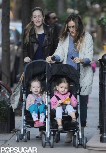 Sarah Jessica Parker and her nanny walked twins Loretta and Tabitha around the city.
Sarah Jessica Parker and her nanny walked twins Loretta and Tabitha around the city.